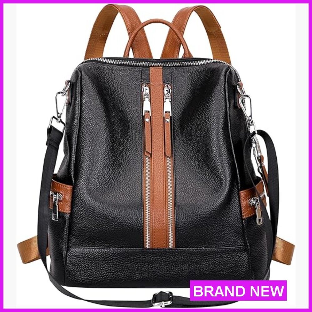 Genuine Leather Backpack Purse Convertible Shoulder Bag Elegant Casual Daypack